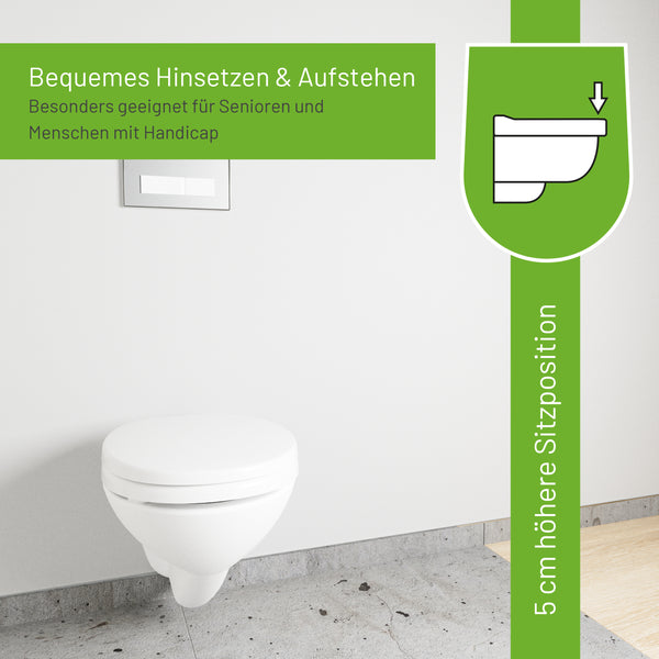 Barrierefreier WC-Sitz C602 "Senioren" mit 5 cm Sitzerhöhung und Absenkautomatik (ohne Griff)