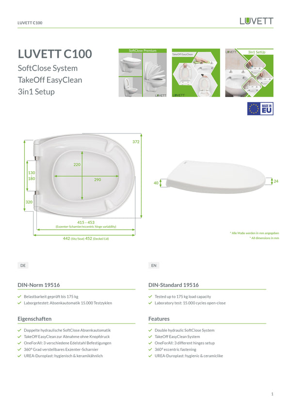 WC-Sitz C100 Pergamon Weiß oval mit Absenkautomatik